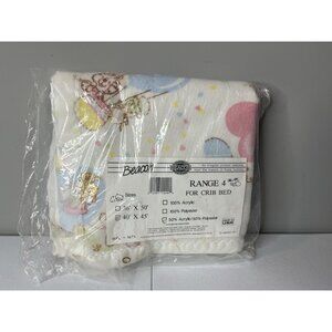 Vtg Beacon Baby Blanket Range 4 Crib Blanket White Animal Balloons Hearts